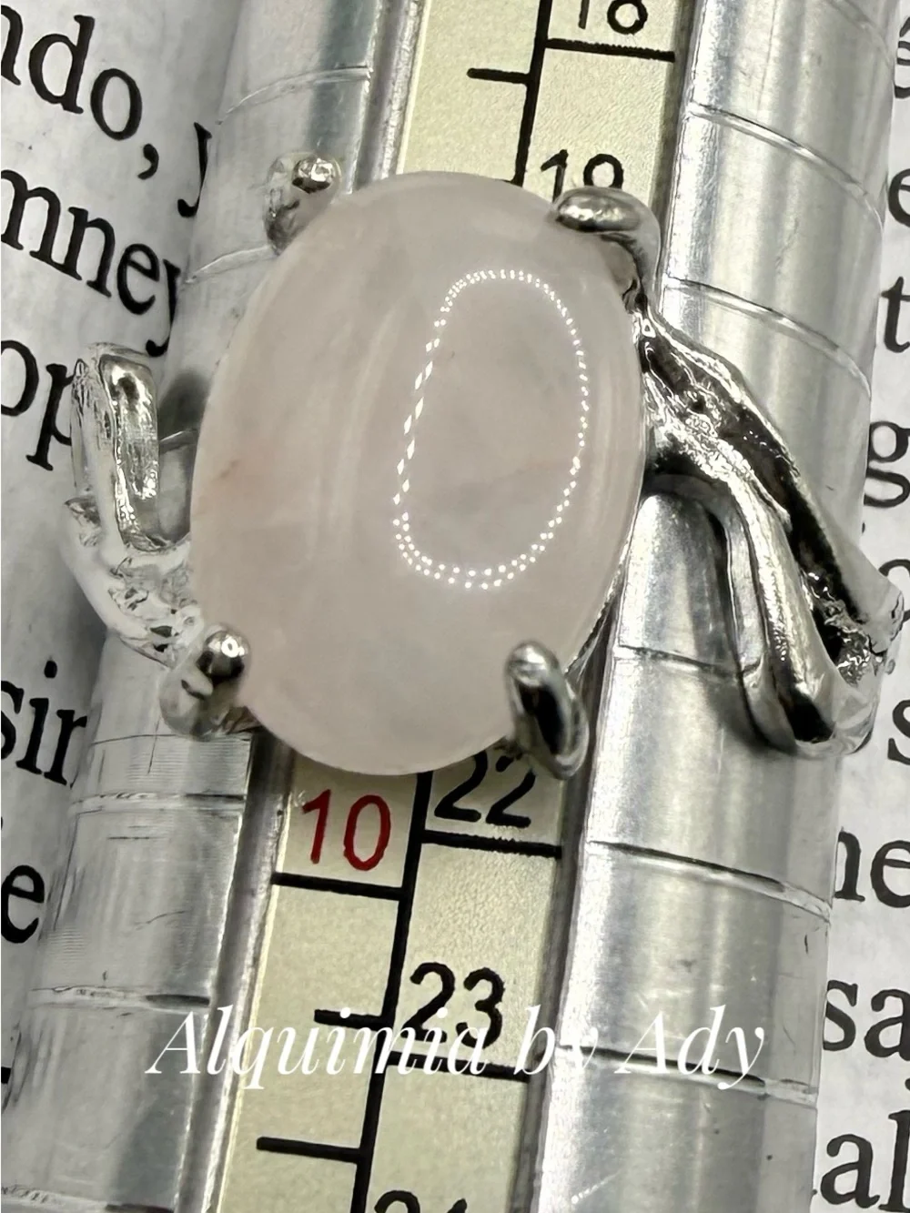 Pink Quartz Rhodium Silver Ring – 20mm Oval Stone, Tarnish-Resistant